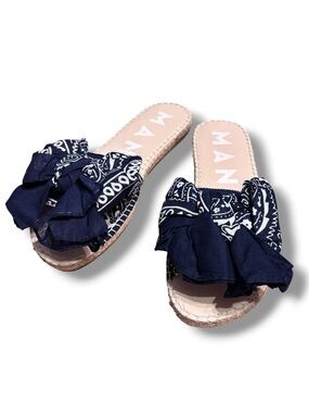 MANEBI Navy & White Scarf Tied Slides Italian Size 41